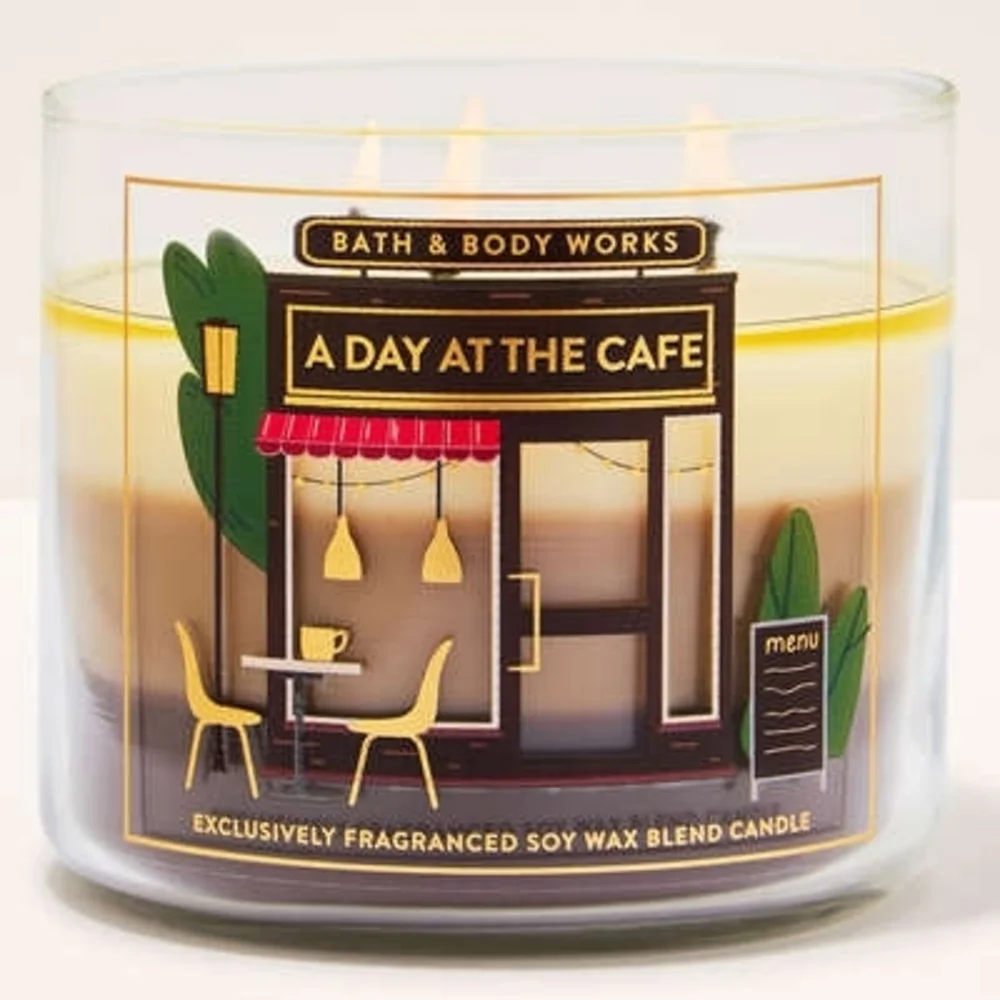 Bath & Body Works "A Day at the Cafe" 3-Wick Candle - Cream & Brown Tones - Picture 6 of 6